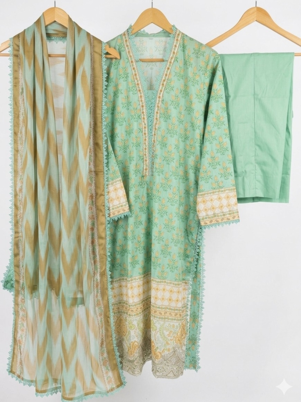 Light Mint Green Long Sleeve Dress with Scarf